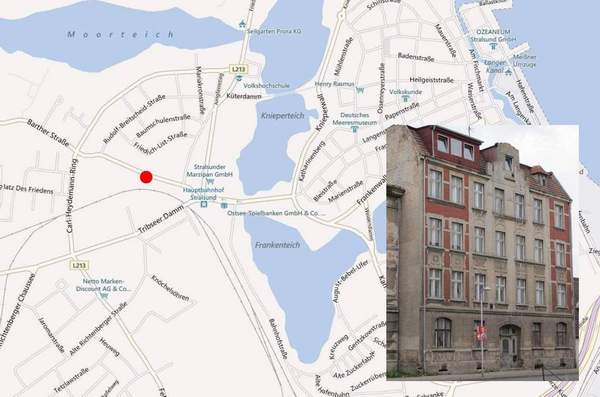 Außenansicht des sanierungsbedürftigen Mehrfamilienhauses in der Tribseer Vorstadt, Stralsund – Referenzobjekt 5426 – Büchel Immobilien Rostock