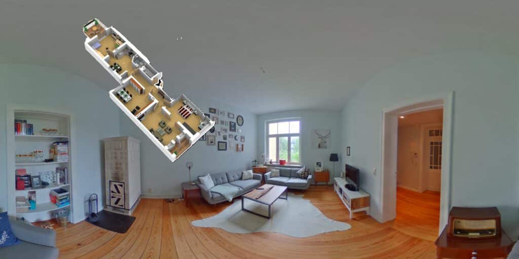 Wohnbereich mit Dielenboden und Kachelofen im Bahnhofsviertel Rostock (Georg-Büchner-Straße) – Referenzobjekt 5584 – Büchel Immobilien Rostock