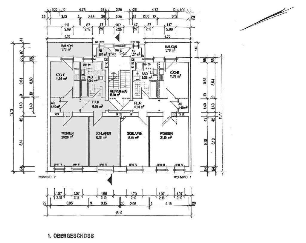 Grundriss 1. OG – 2-Zimmer-Mietwohnung in der KTV am Stadthafen Rostock – Referenz 508